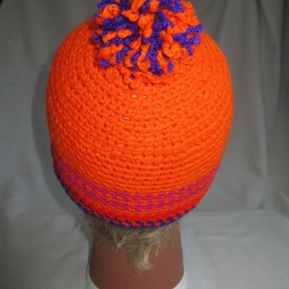 HAT Crochet New Handmade Hat 20"-22" Kids BOY GIRL WOMEN ORANGE PURPLE - Picture 3 of 5